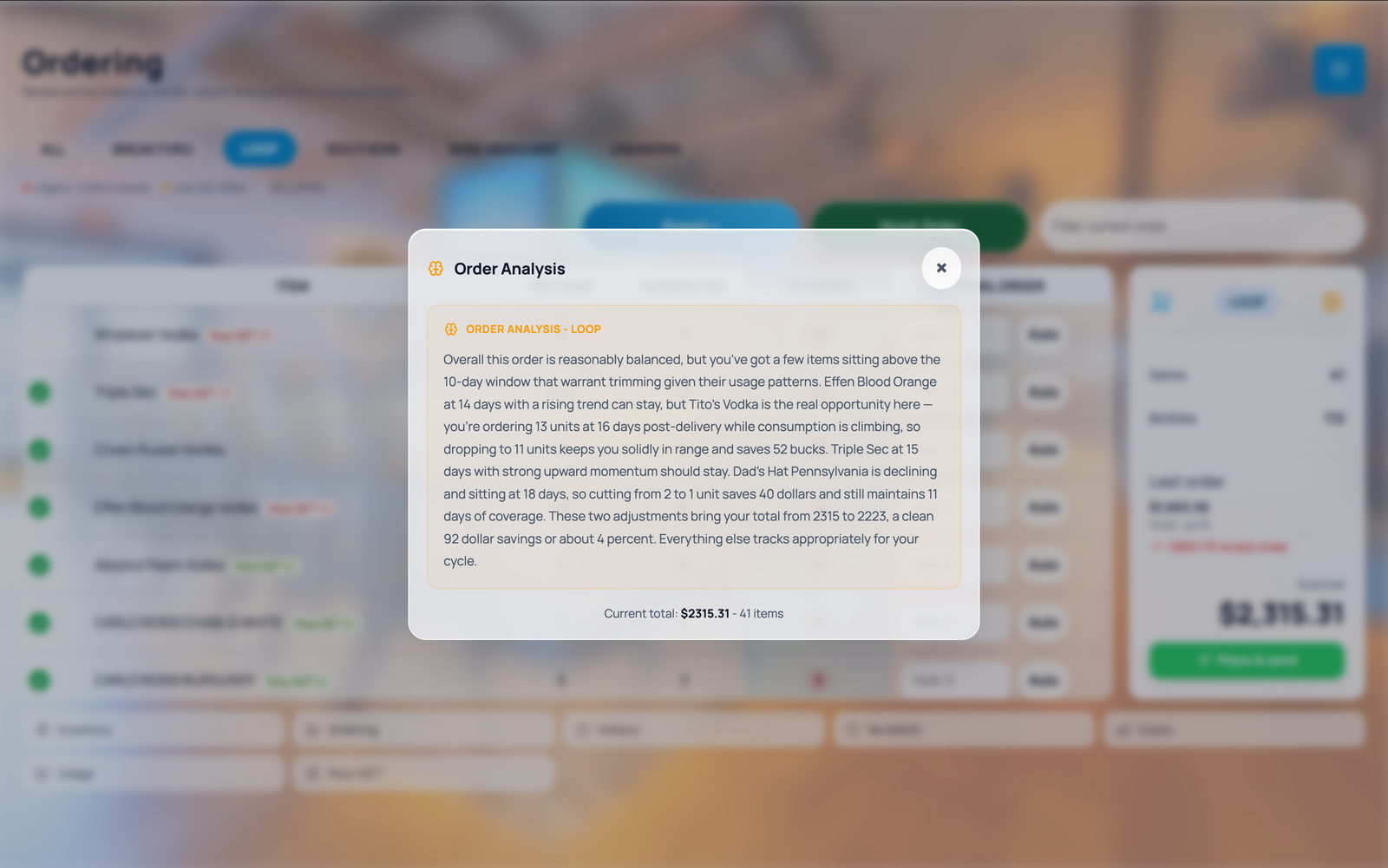 BarStock Pro — order analysis